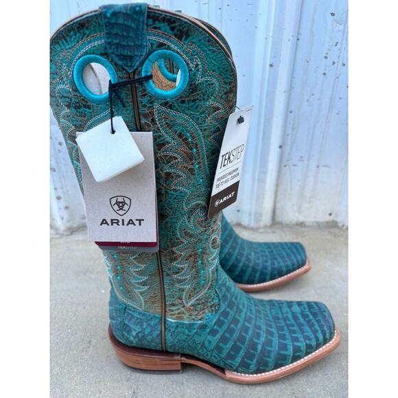 Ariat Futurity Boon Womens Sz 9.5 B Turquoise Sueded Caiman Belly Amazonite Boot - Picture 3 of 11